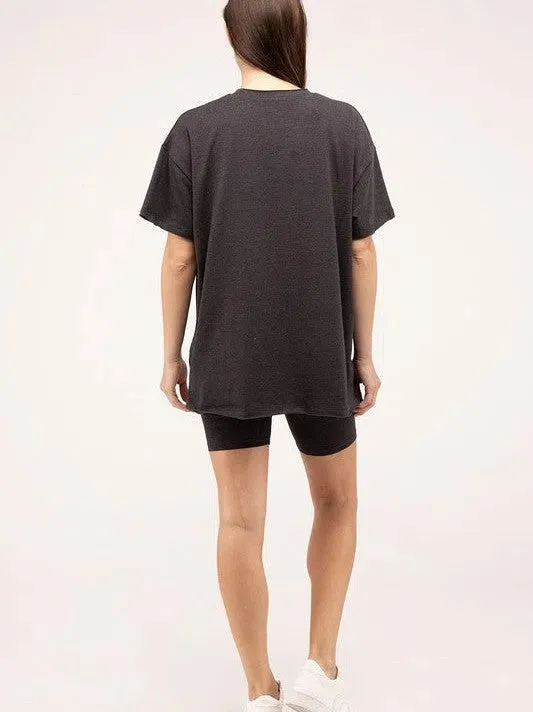 All Day Comfort Cotton Round Neck Top & Biker Shorts Set