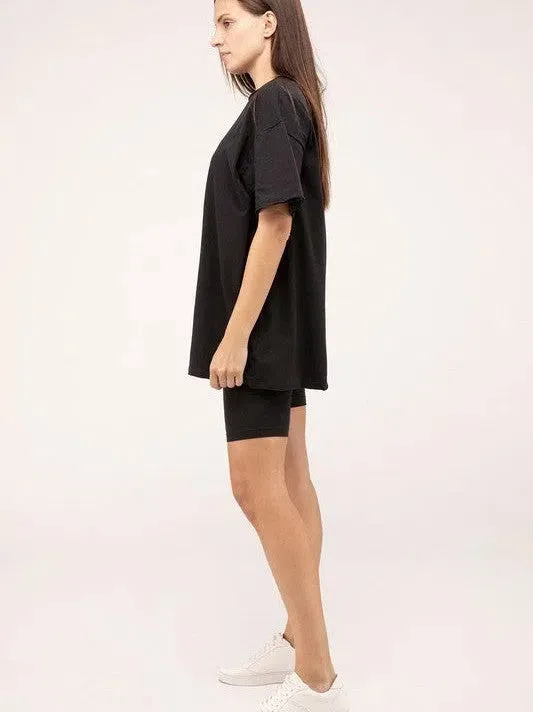 All Day Comfort Cotton Round Neck Top & Biker Shorts Set