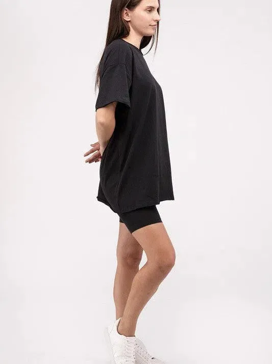 All Day Comfort Cotton Round Neck Top & Biker Shorts Set