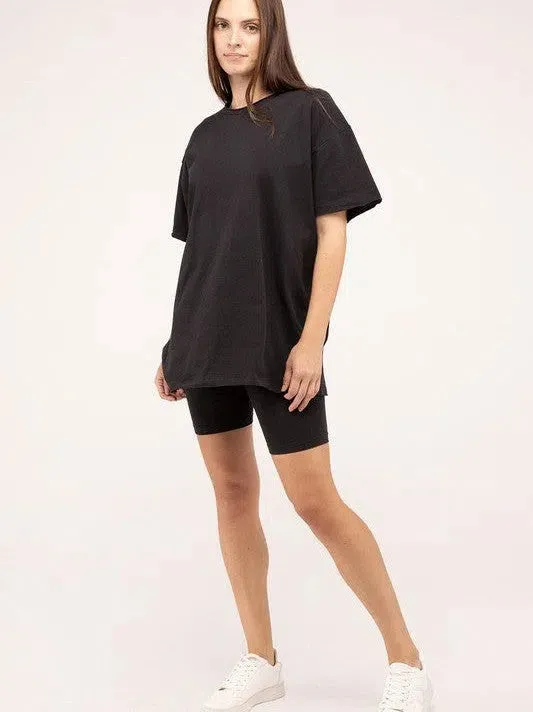 All Day Comfort Cotton Round Neck Top & Biker Shorts Set