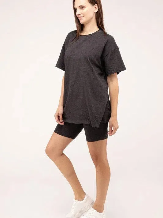 All Day Comfort Cotton Round Neck Top & Biker Shorts Set
