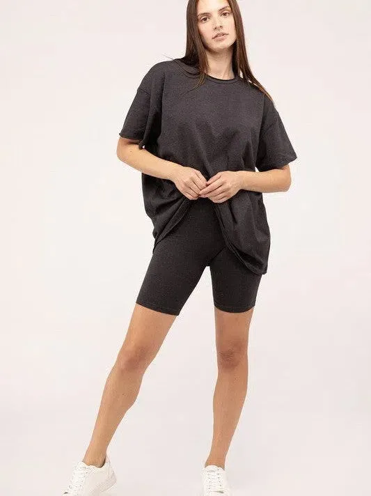 All Day Comfort Cotton Round Neck Top & Biker Shorts Set