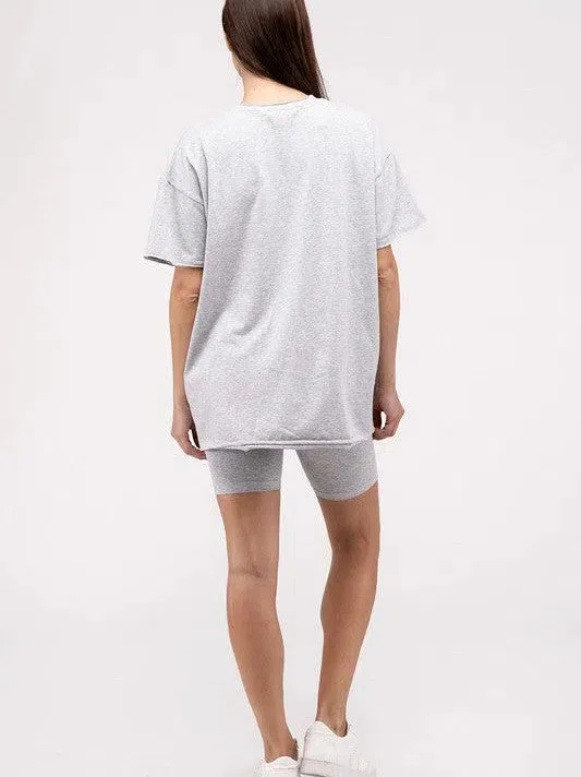 All Day Comfort Cotton Round Neck Top & Biker Shorts Set