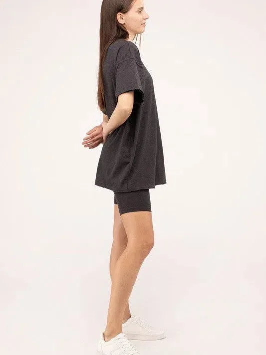 All Day Comfort Cotton Round Neck Top & Biker Shorts Set