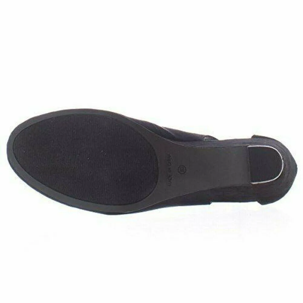 American Rag CIE Women Amiley Black Suede Chop Out Wedges Ankle Strap Shoes 7.5