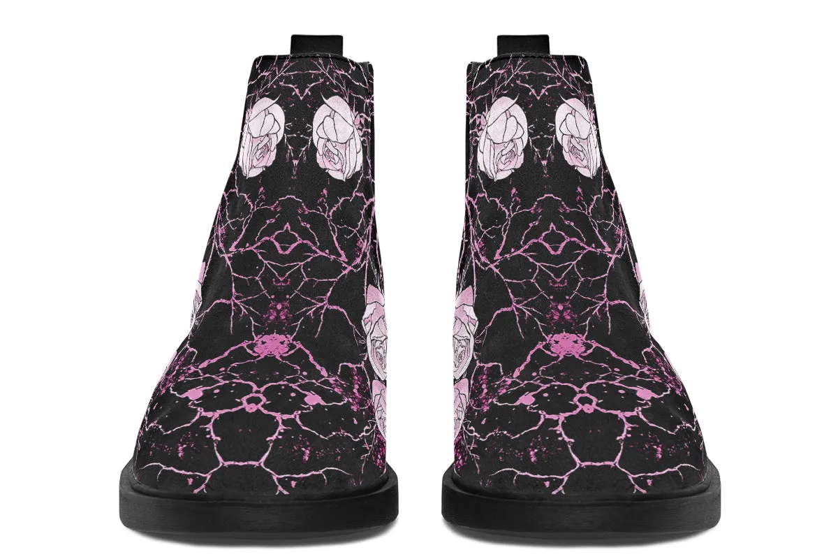 Amethyst Kintsugi Rose Chelsea Boots - Comfy Slip-On - Soft & Water-Resistant Micro-Suede Vegan Shoes