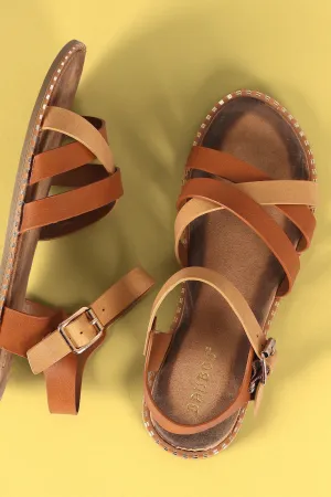 Bamboo Crisscross Open Toe Ankle Strap Flat Sandal