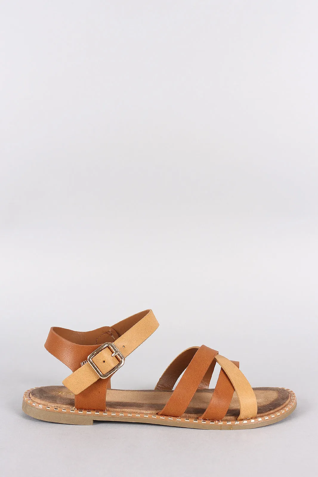 Bamboo Crisscross Open Toe Ankle Strap Flat Sandal