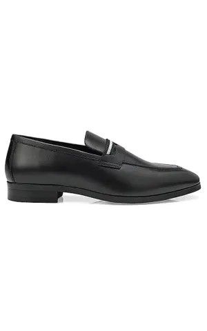 Black Striped Leather Loafers