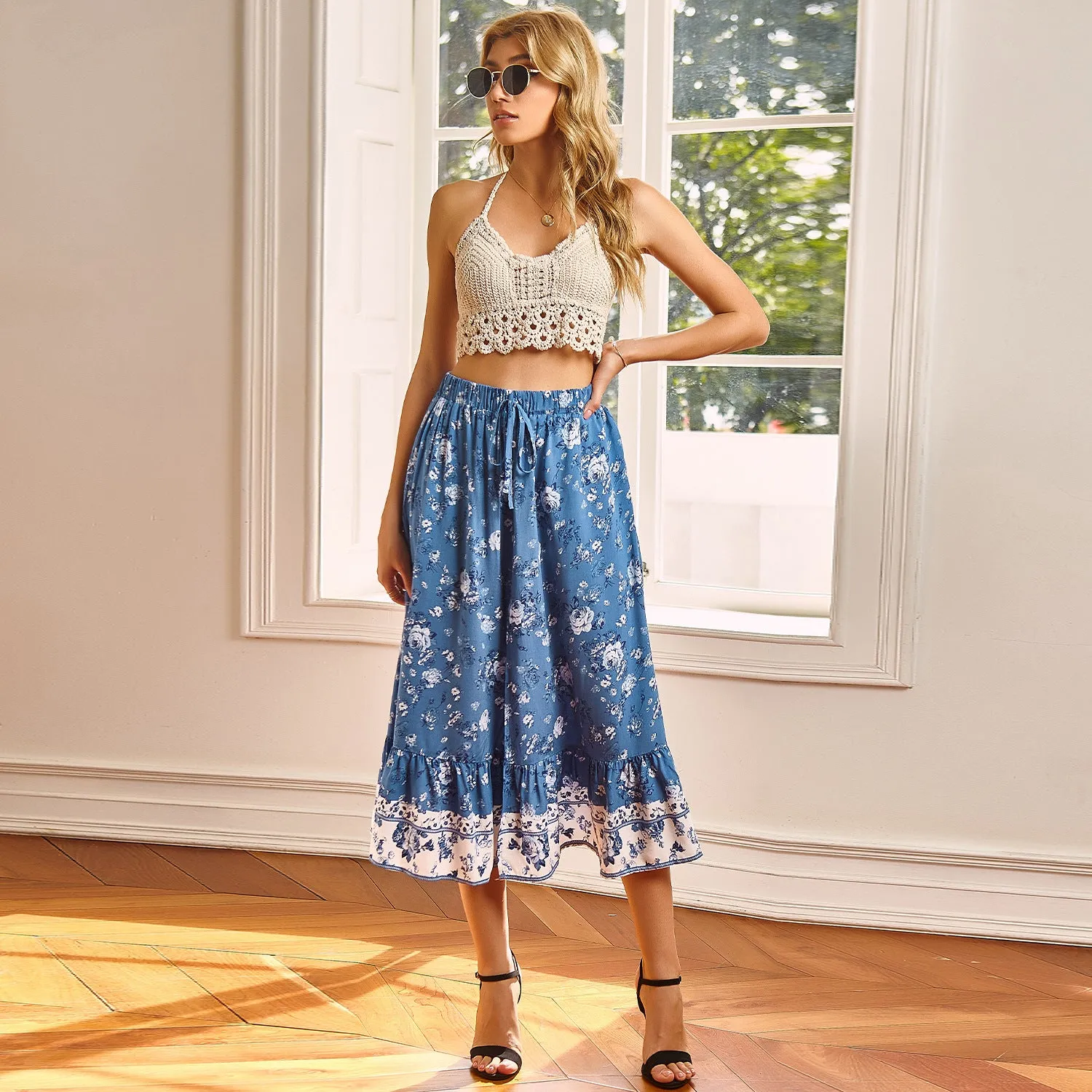 Boho Ruffle Floral Skirt