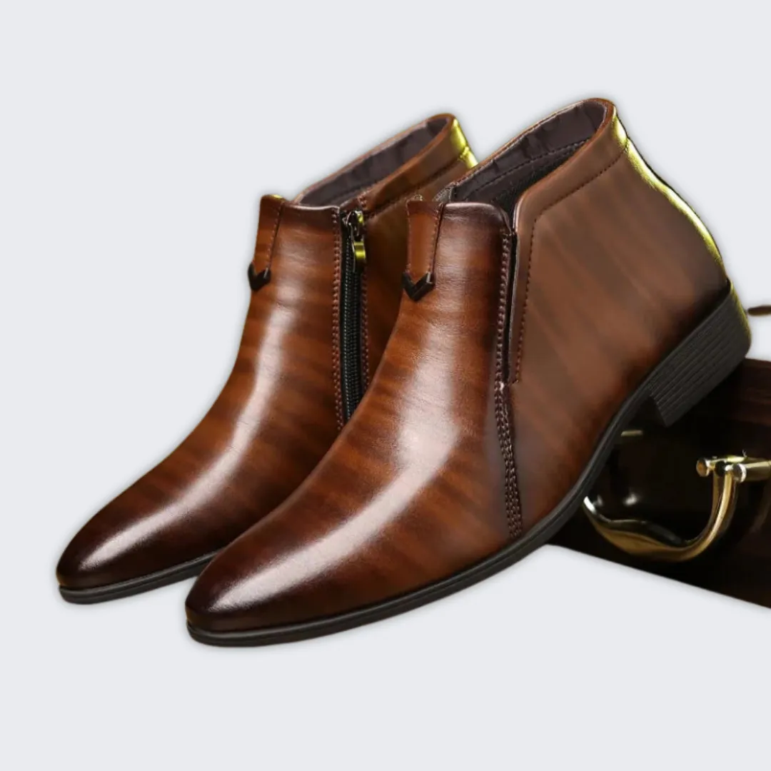 Chic Men's Leather Zip Boots | Elegant Comfort & Style