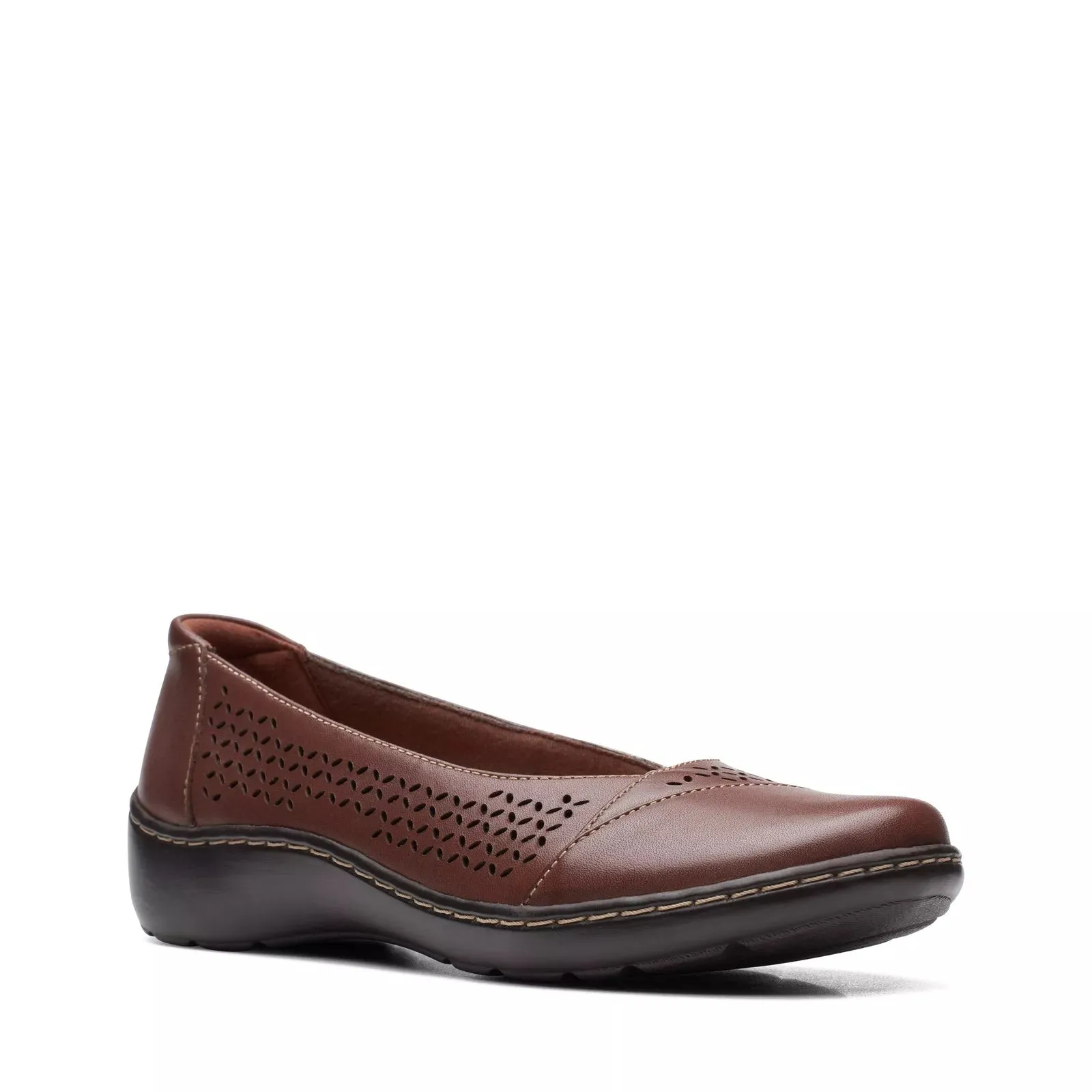 Clarks Womens Cora Iris Brown Leather Casual Flats Shoes 26170465