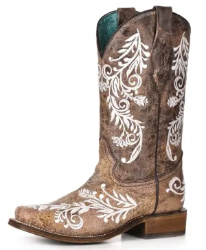 Corral Brown and White Embroidery Western Boot
