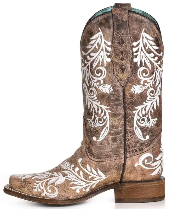 Corral Brown and White Embroidery Western Boot