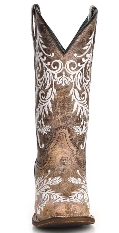 Corral Brown and White Embroidery Western Boot