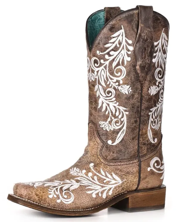 Corral Brown and White Embroidery Western Boot