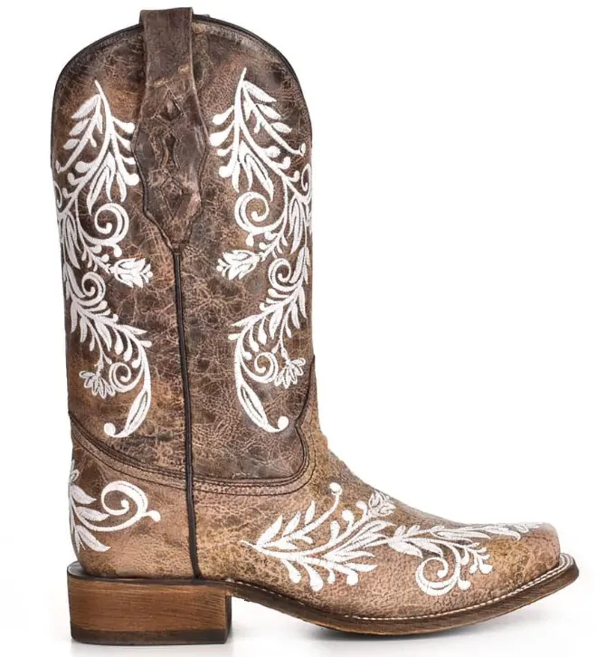Corral Brown and White Embroidery Western Boot