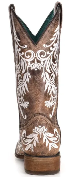Corral Brown and White Embroidery Western Boot