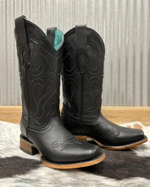 Corral Women's Black Leather Embroidered Square Toe Cowgirl Boots Z5167