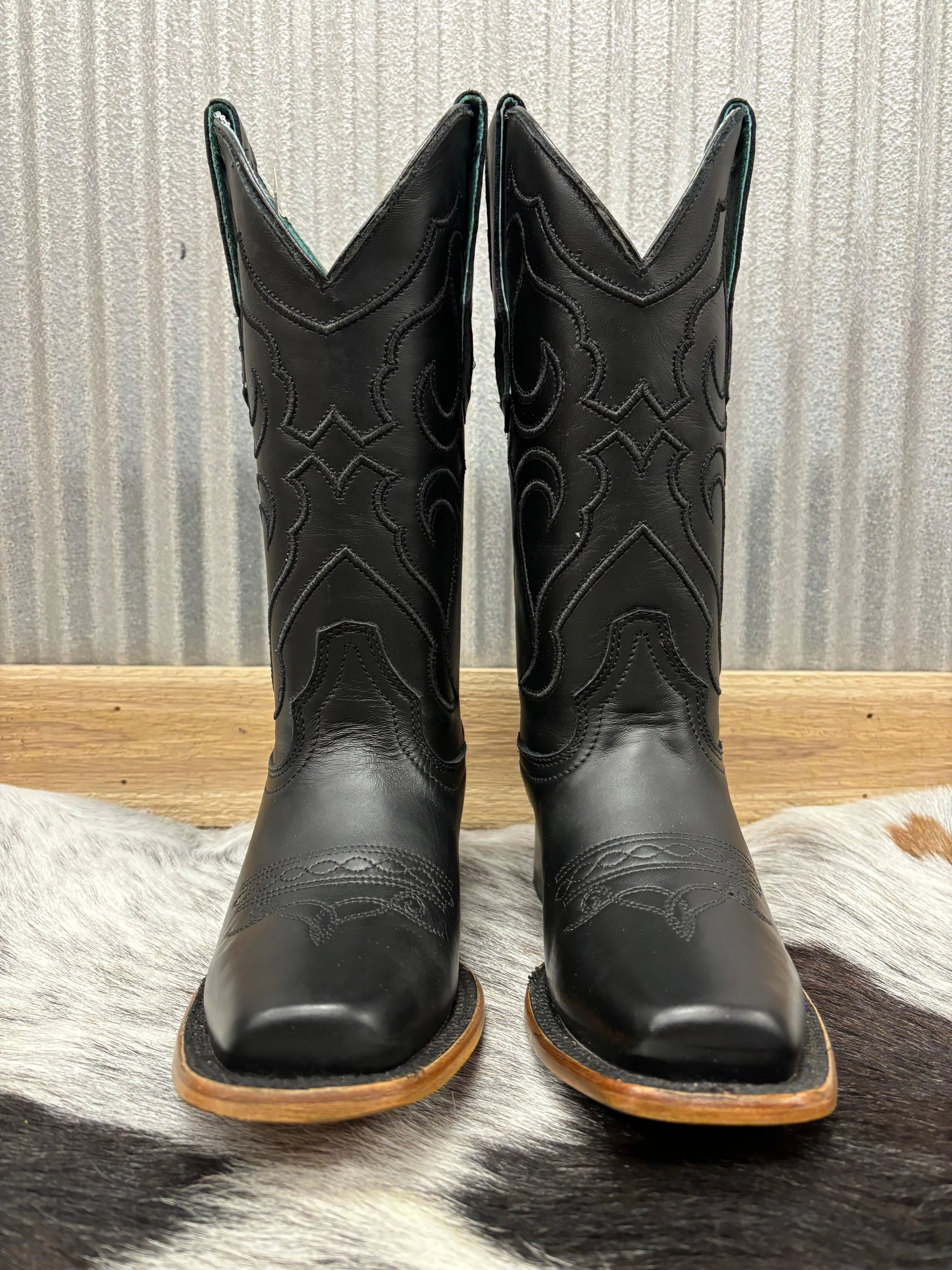 Corral Women's Black Leather Embroidered Square Toe Cowgirl Boots Z5167