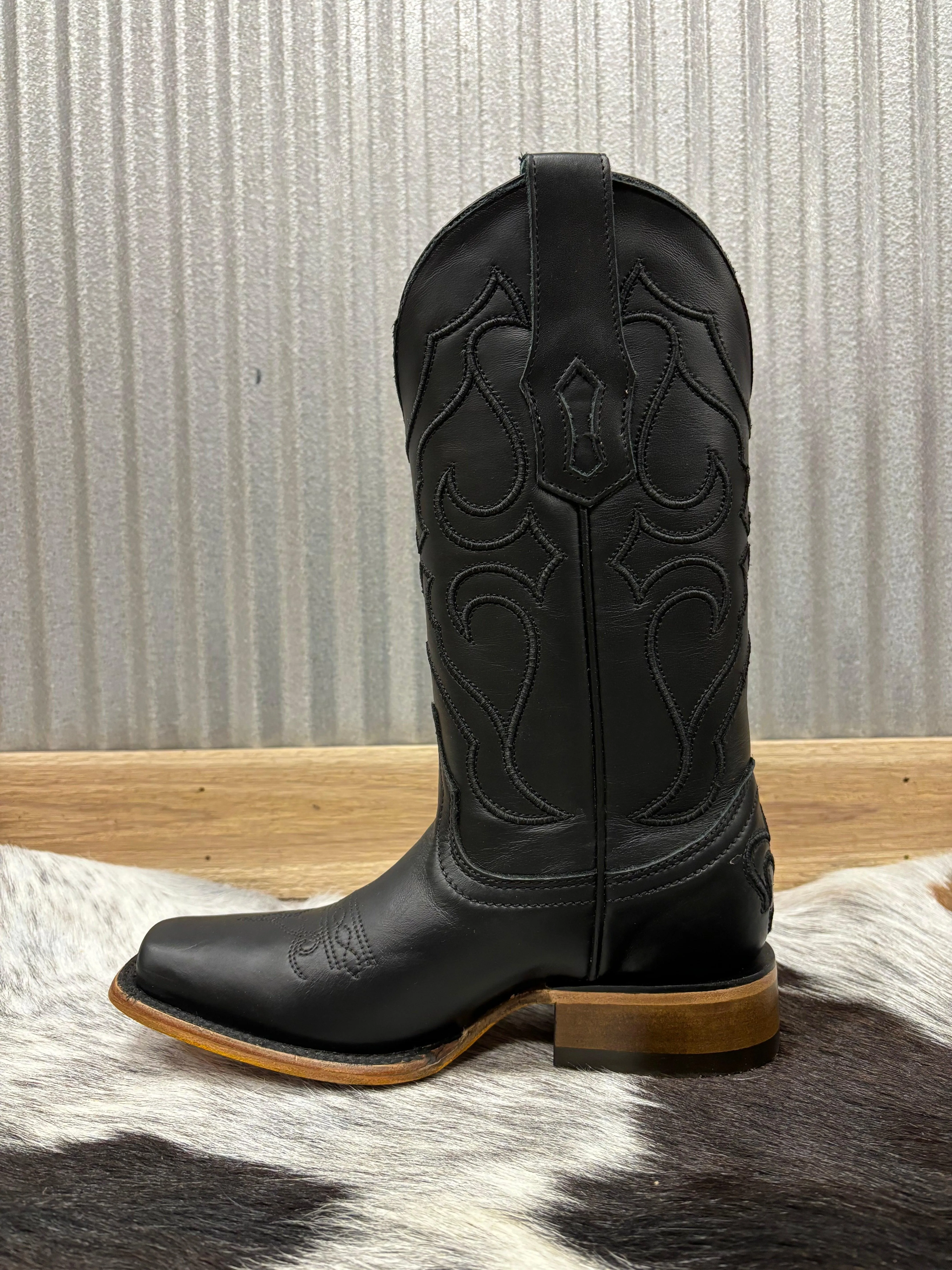 Corral Women's Black Leather Embroidered Square Toe Cowgirl Boots Z5167