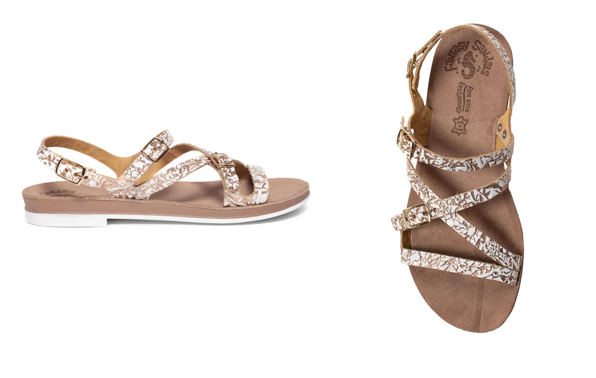 Fantasy "Dalia" leather sandal gold/white metallic sandal