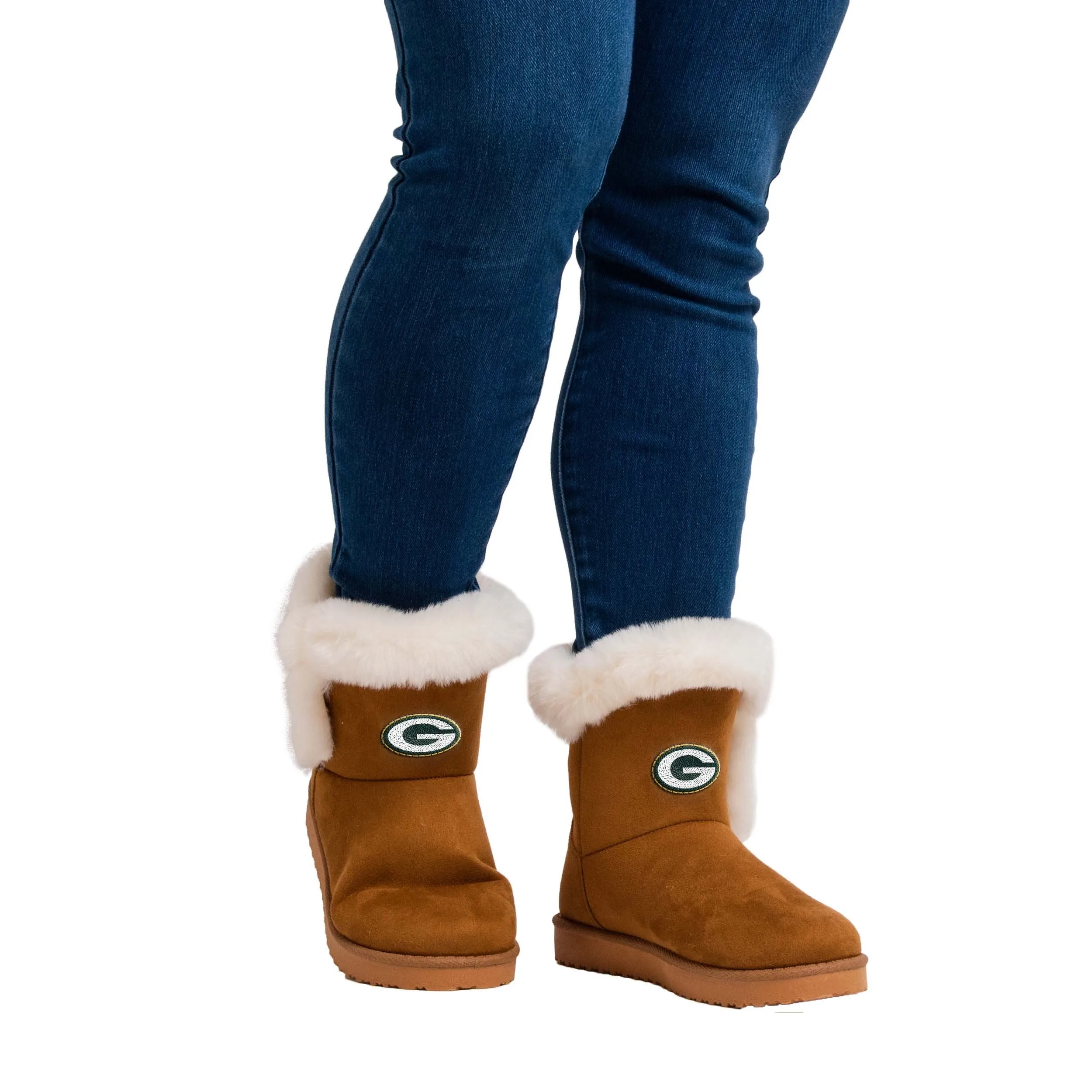 Green Bay Packers NFL Womens White Fur Boots