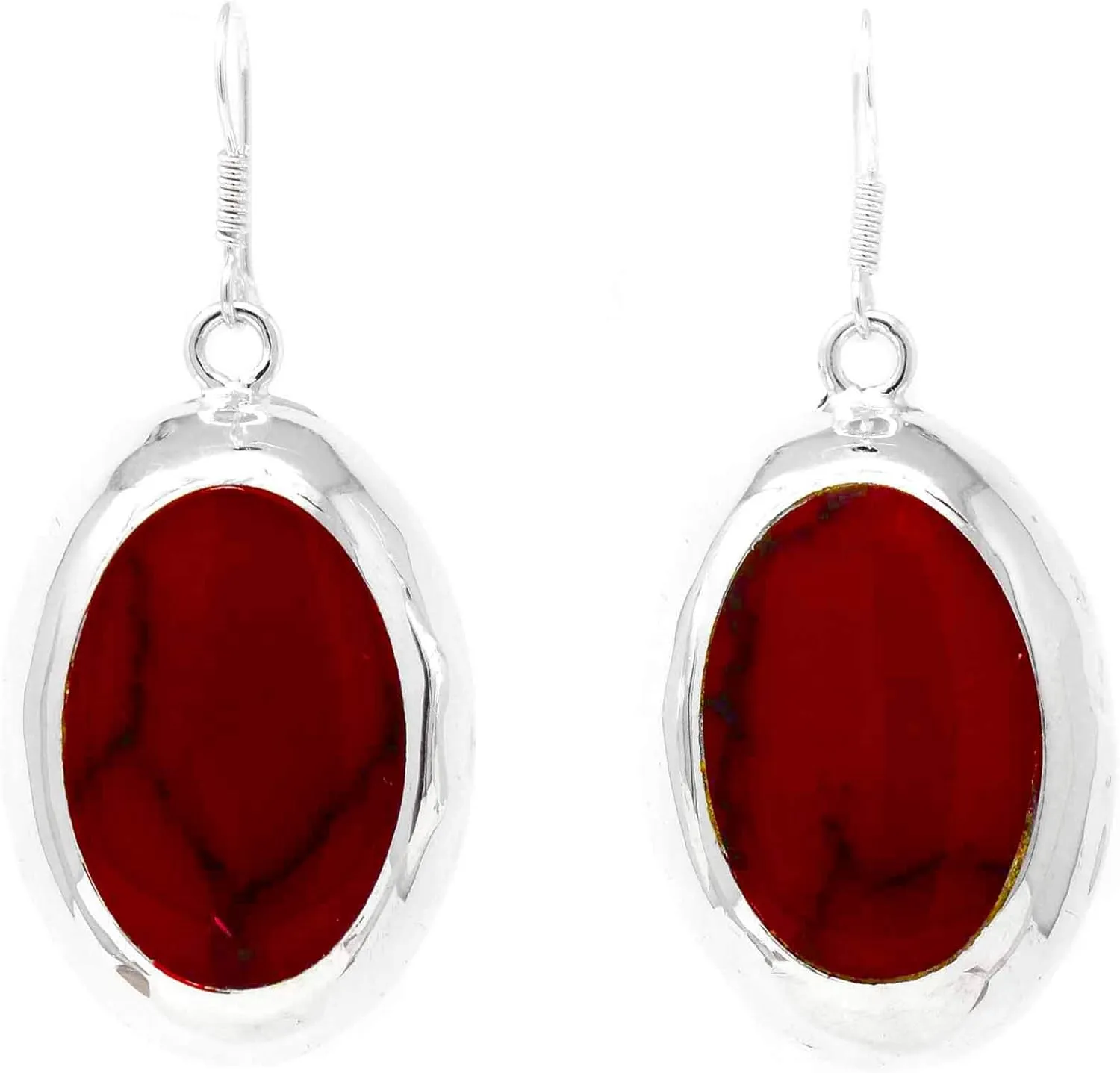 Handcrafted Taxco Alpaca Silver Oval Drop Earrings, From Mexico, 1 Pair