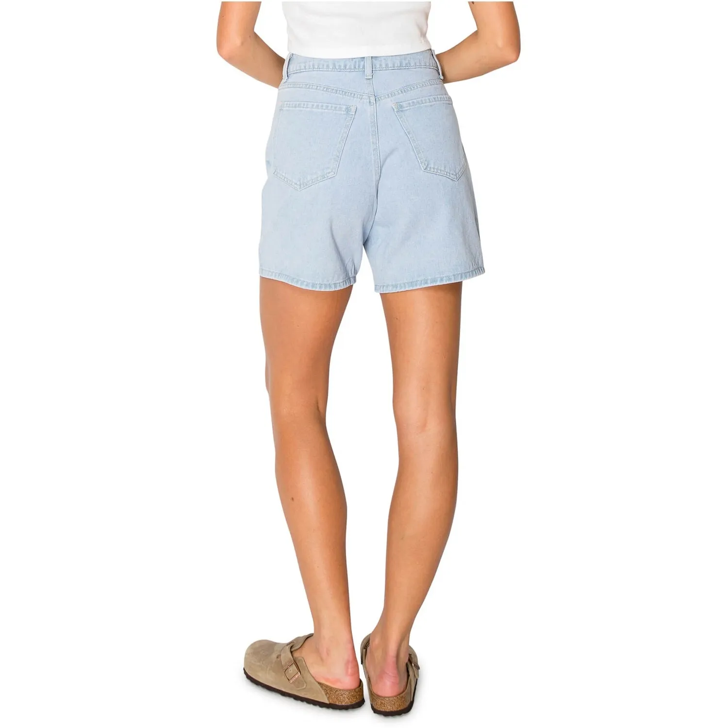 High Rise Pleats Denim Shorts - Light Wash