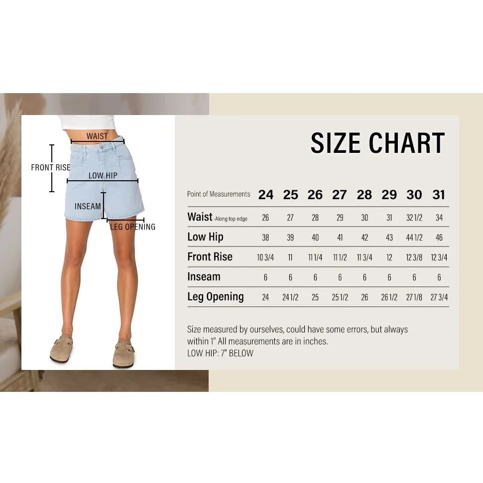 High Rise Pleats Denim Shorts - Light Wash