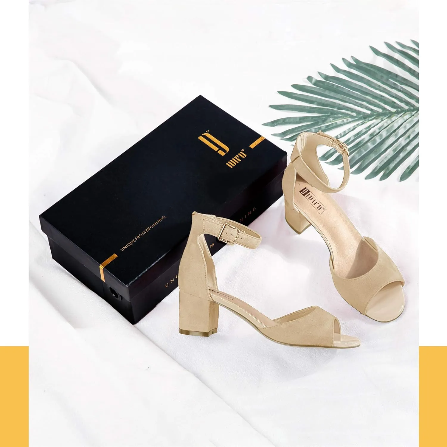 IDIFU Women's Candie Low Block Heels Sandals Peep Toe Chunky Ankle Strap Wedding Dress Shoes