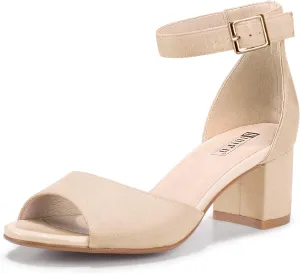 IDIFU Women's Candie Low Block Heels Sandals Peep Toe Chunky Ankle Strap Wedding Dress Shoes