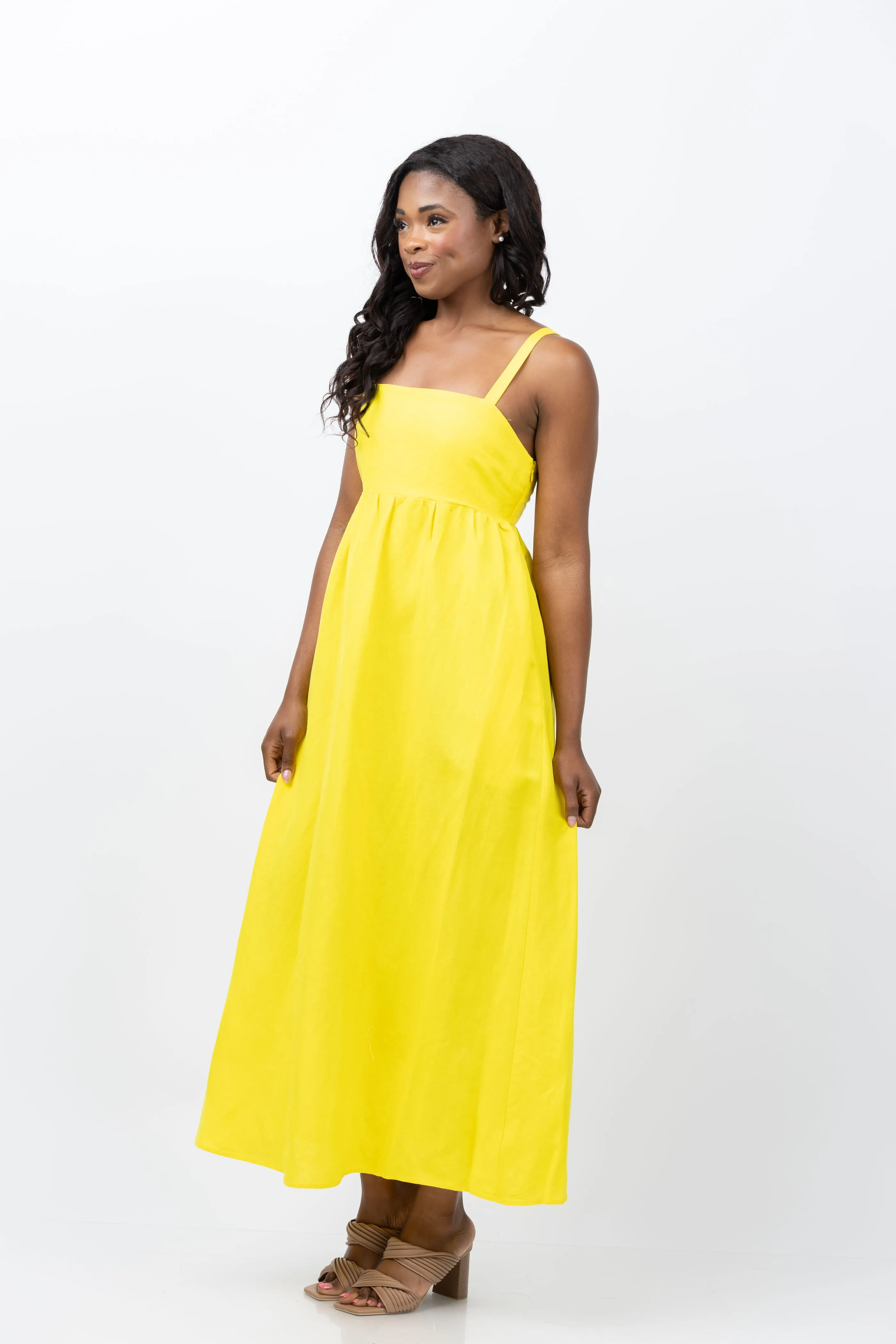 L'AGENCE Jessamy Empire Waist Dress in Laser Lemon