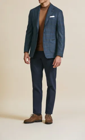 Loro Piana ZELANDER Aqua Blue Wool with Brown Windowpane
