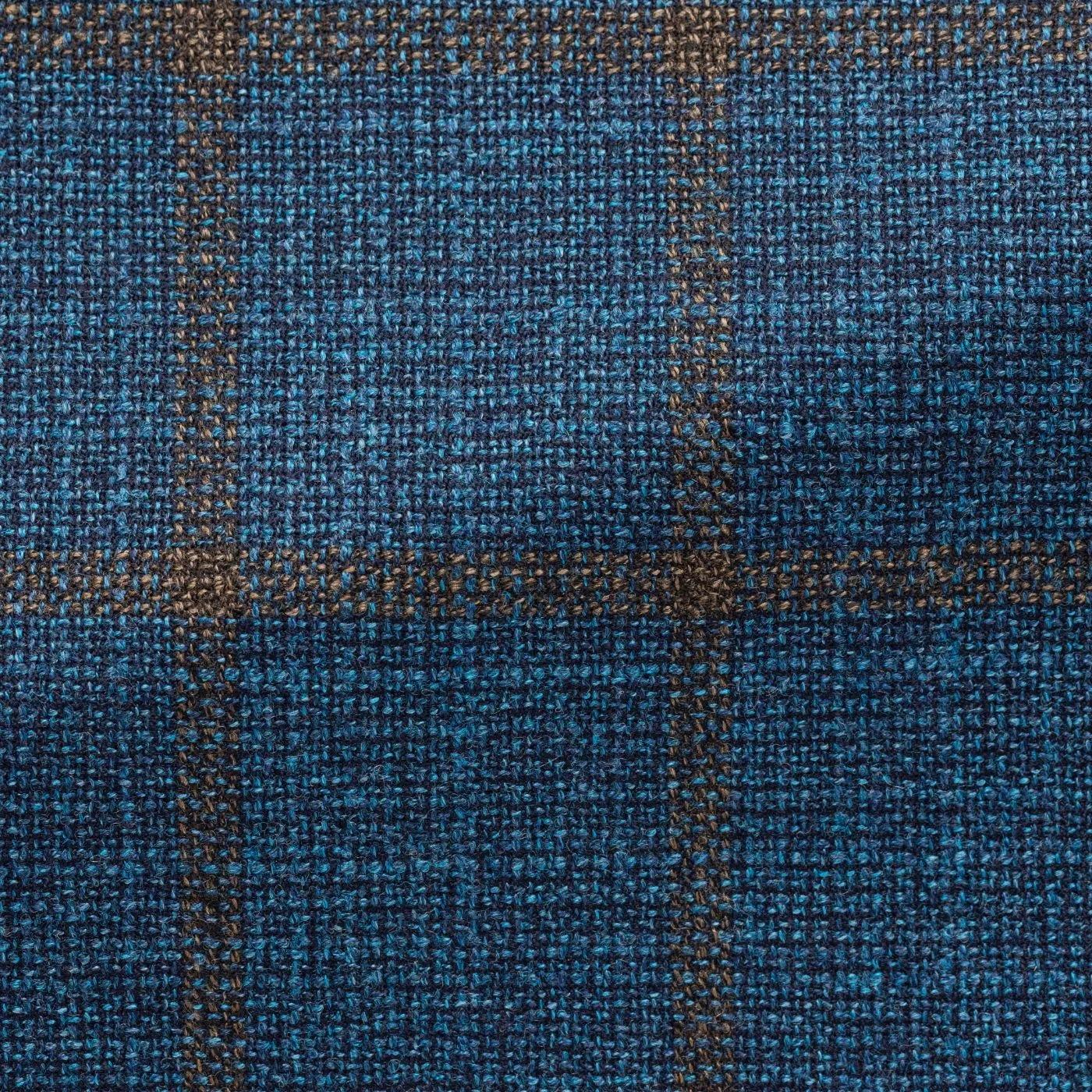Loro Piana ZELANDER Aqua Blue Wool with Brown Windowpane
