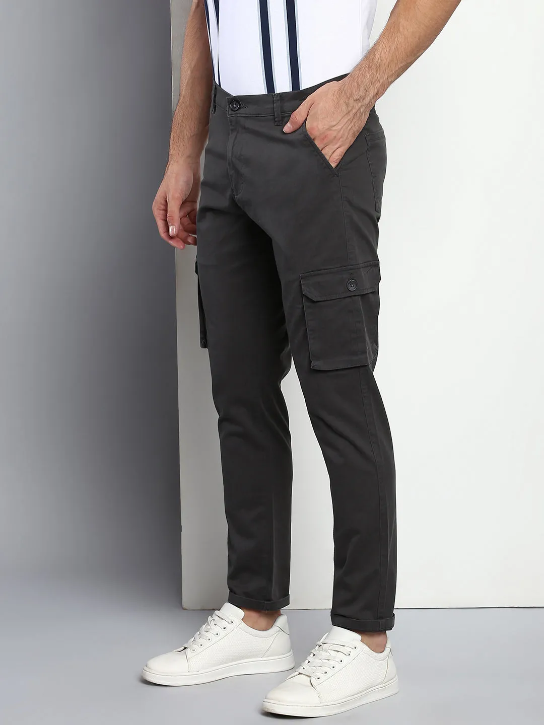 Men's Tapered Fit Cotton Cargo (Charcoal Gery)