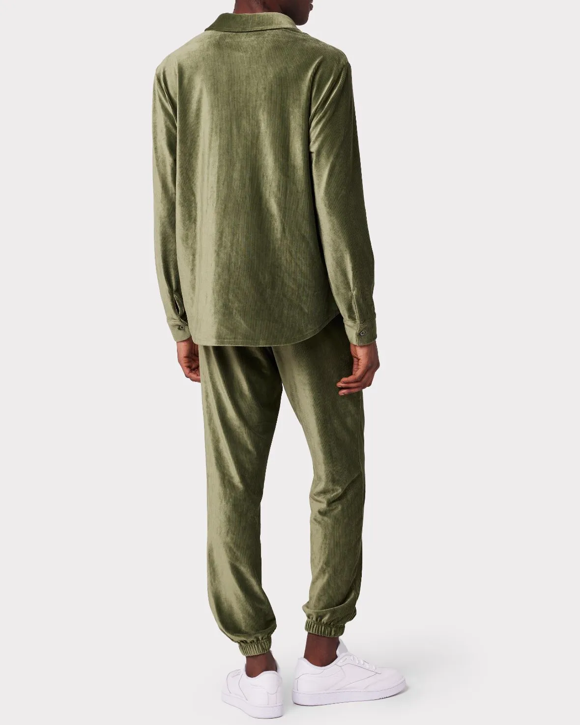 Men's Velour Corduroy Green Button-Up Co-ord Set