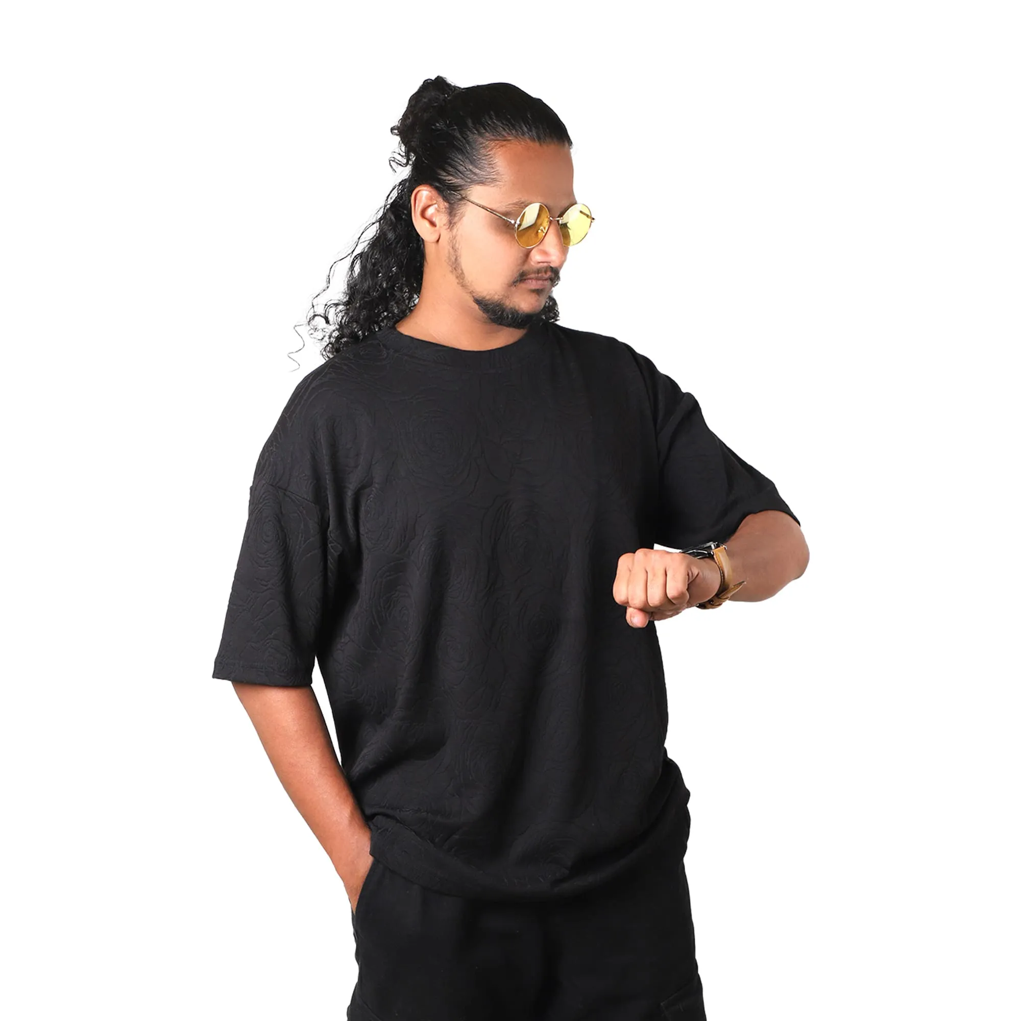 Midnight Rose Embossed Drop Shoulder T-shirt