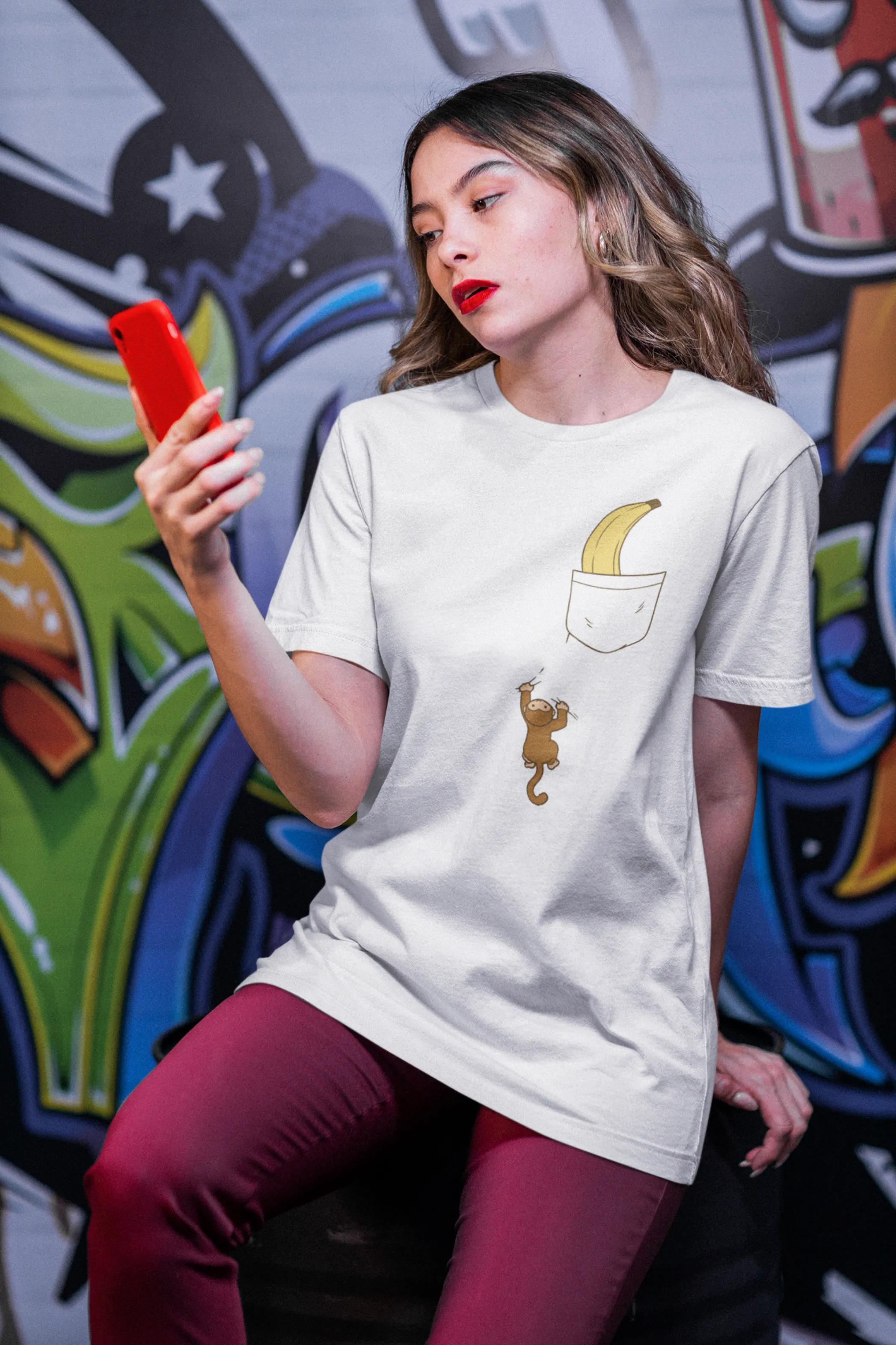Monkey Climbing White Printed Oversized T-shirt for women