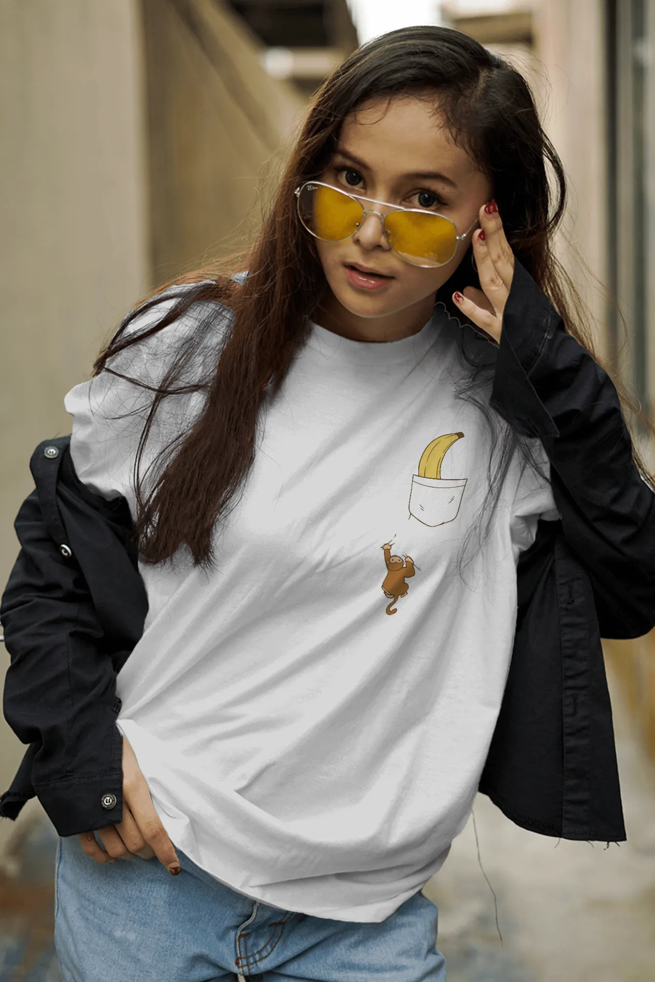Monkey Climbing White Printed Oversized T-shirt for women