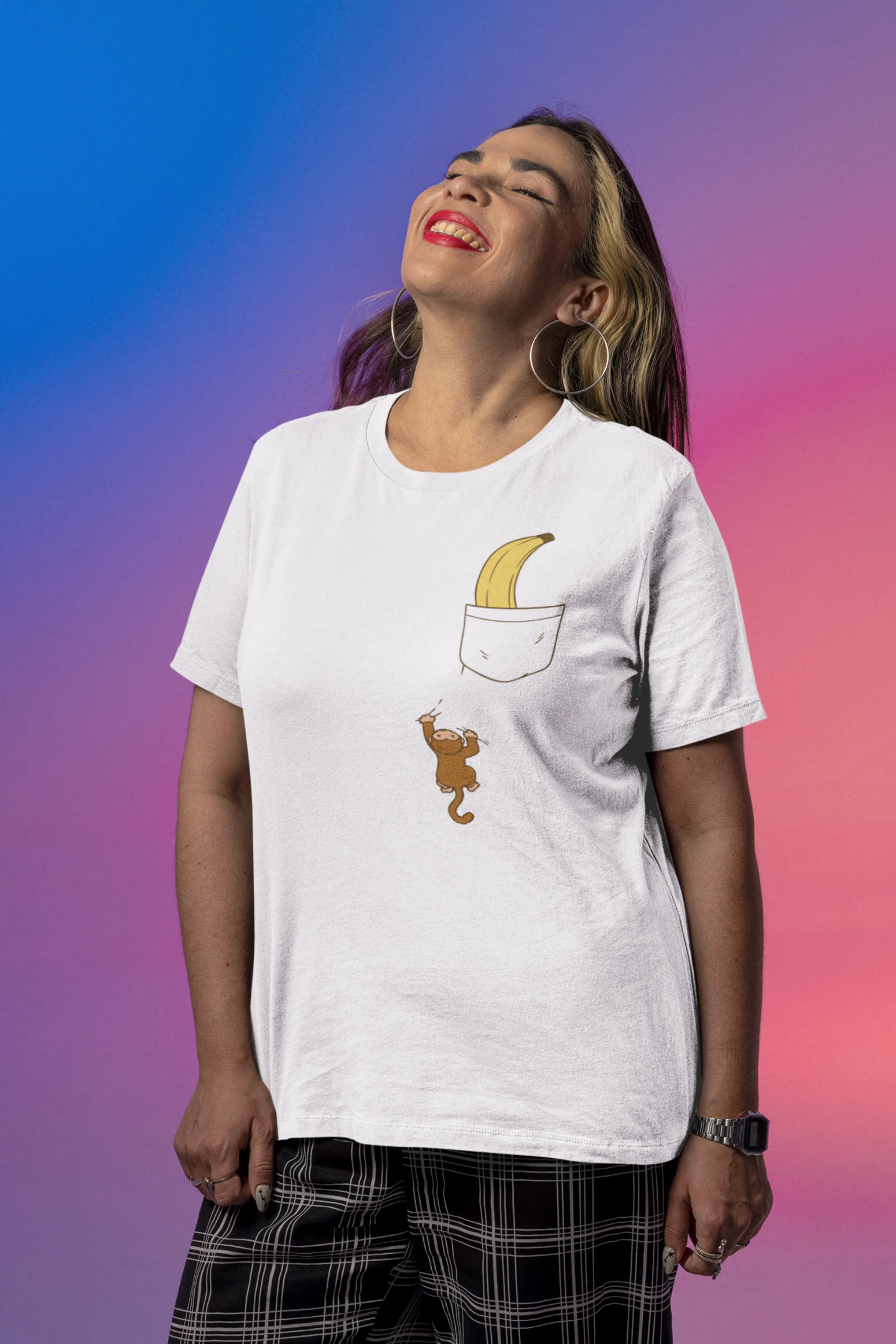 Monkey Climbing White Printed Oversized T-shirt for women