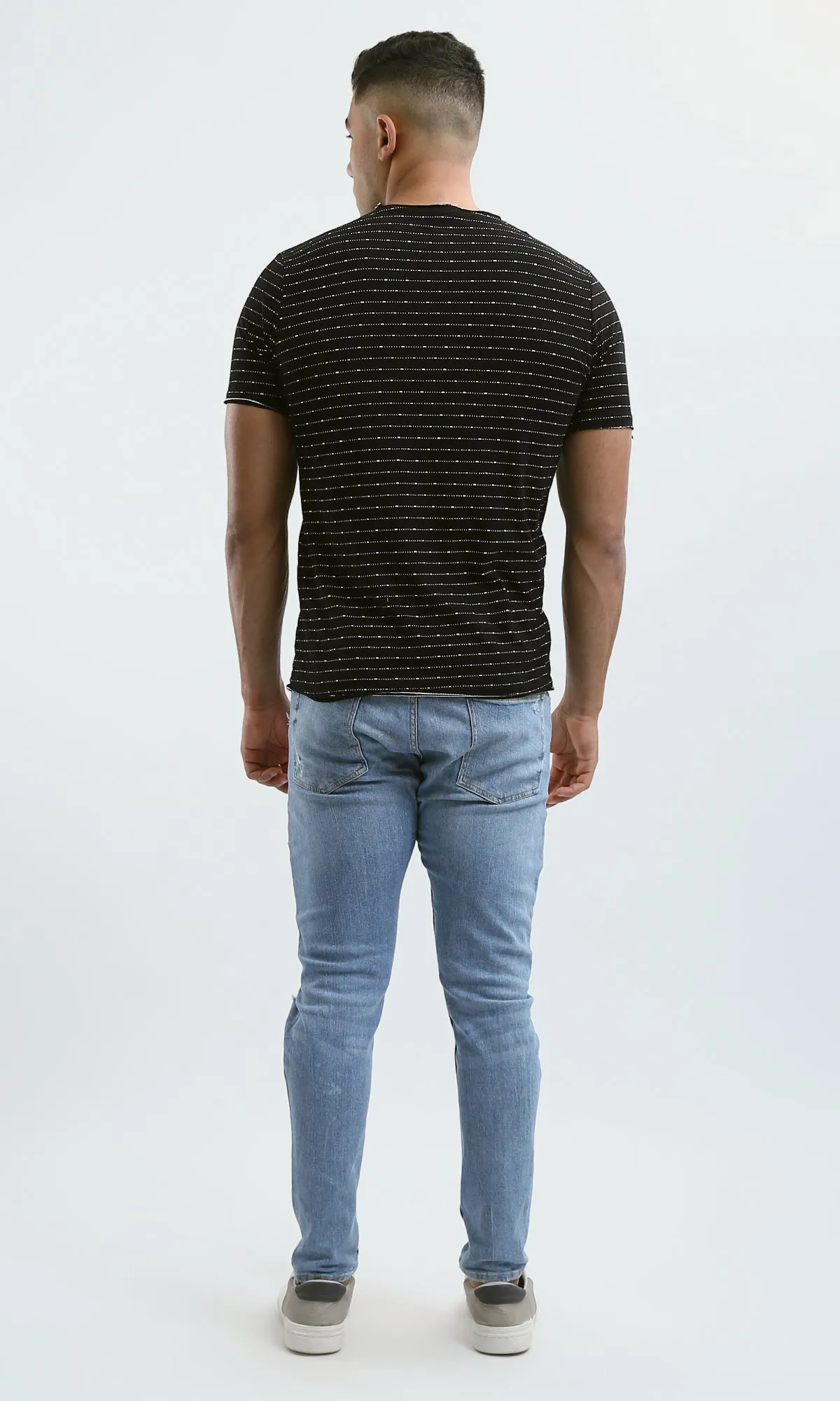 O190364 Patterned Black Short Sleeves Summer Tee