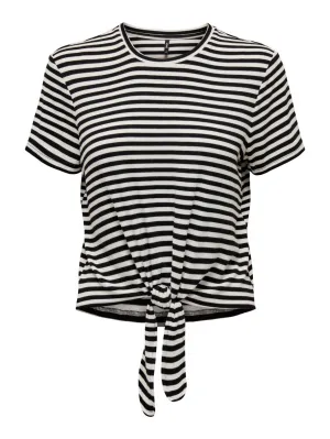 Onlbelia S/s Knot Top Box Jrs - Zwart Dessin