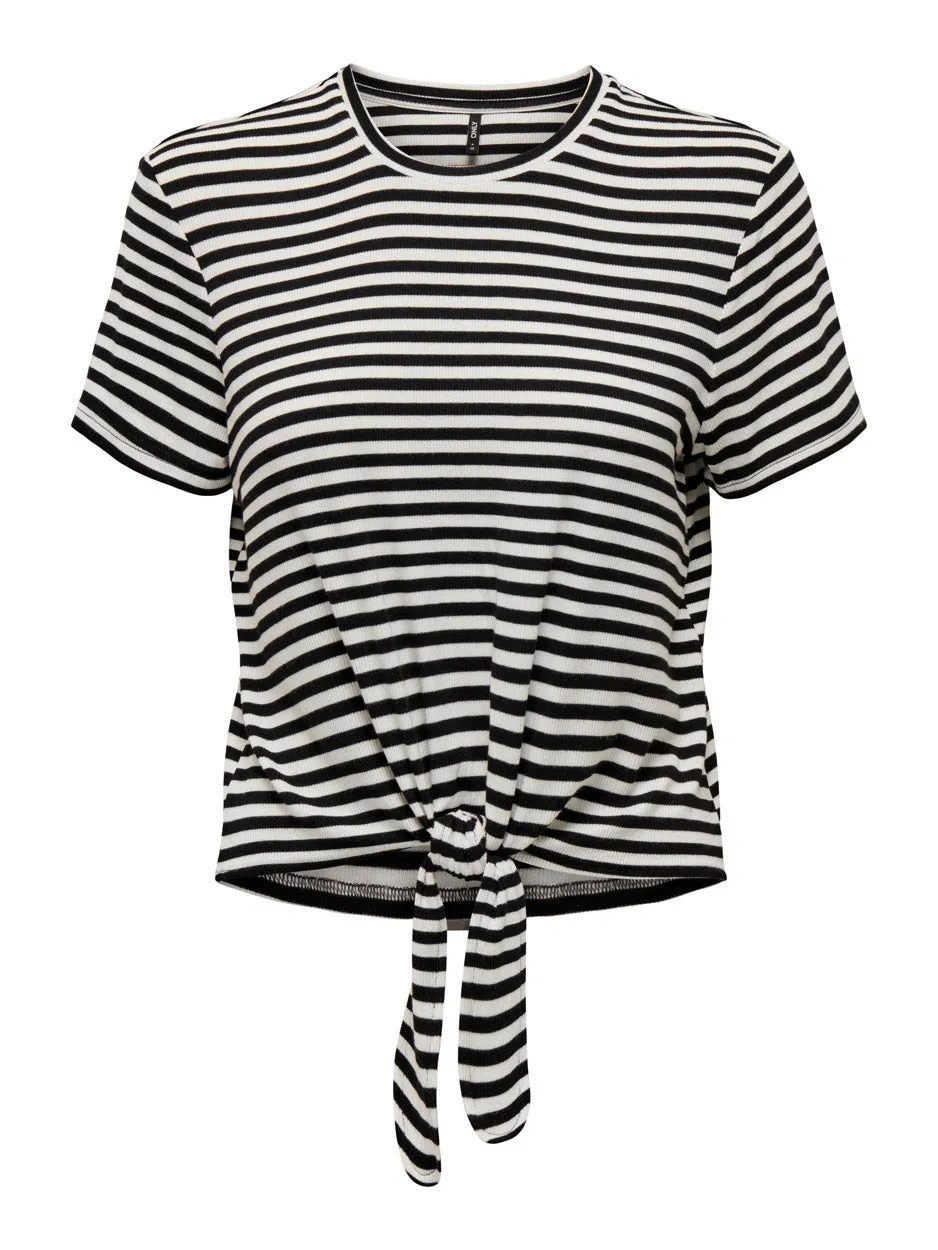 Onlbelia S/s Knot Top Box Jrs - Zwart Dessin