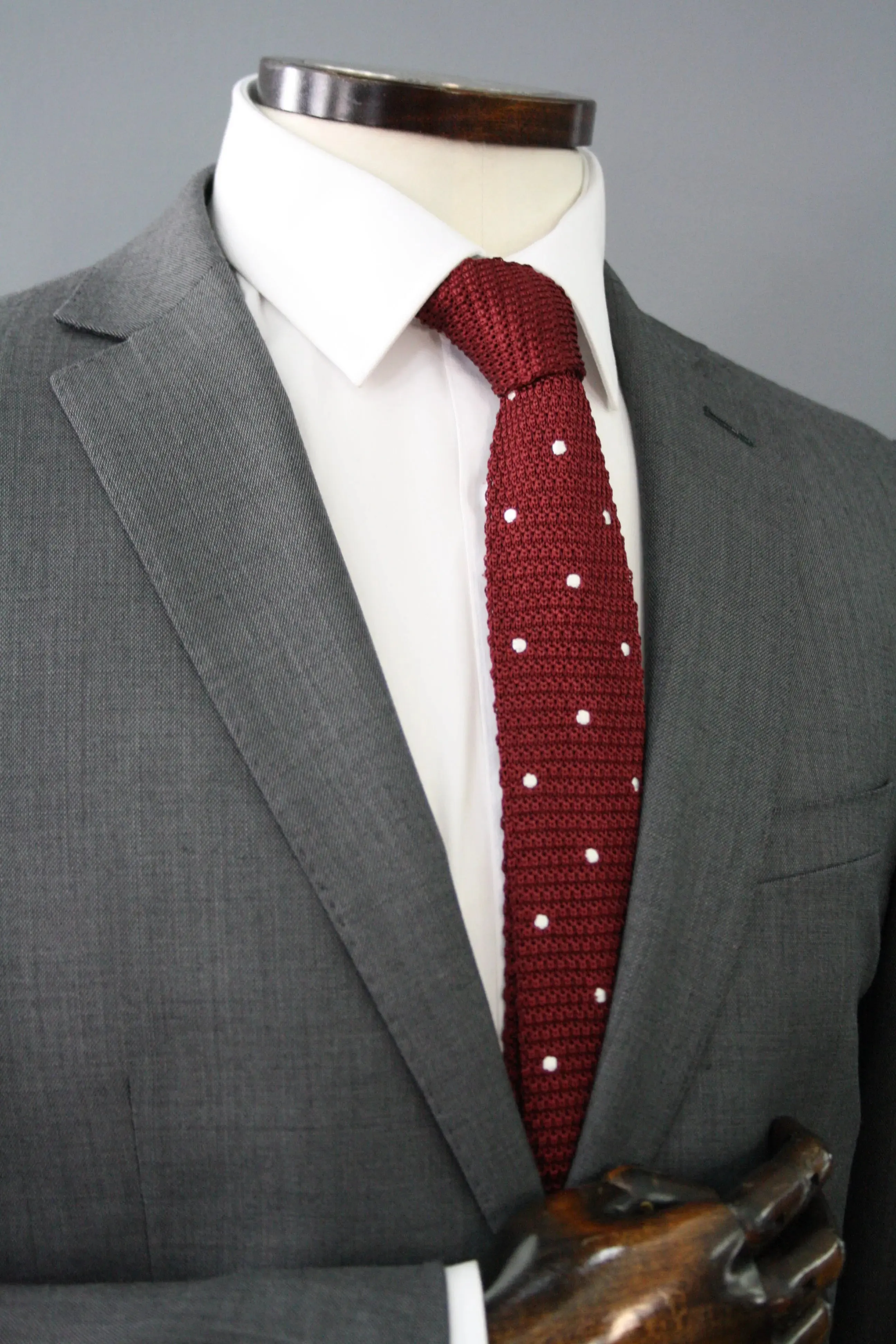 Polka Dot Knitted Silk Tie - Burgundy