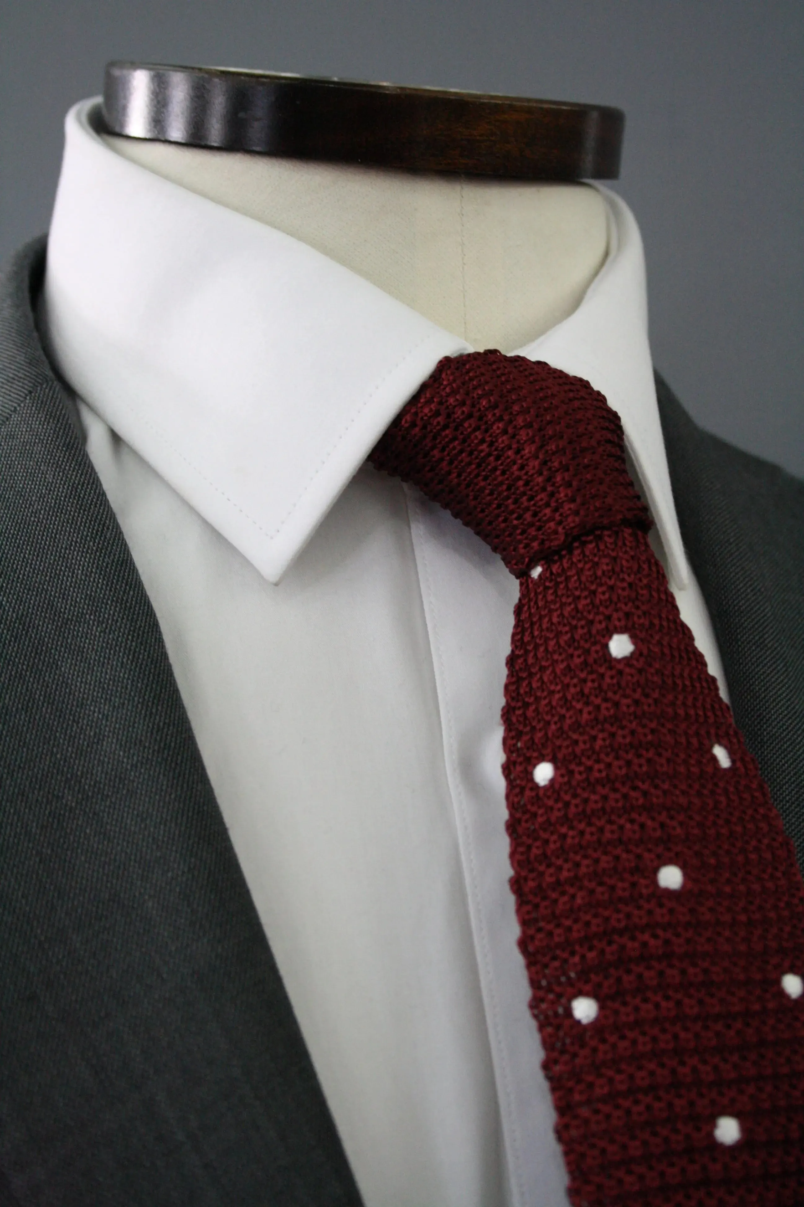 Polka Dot Knitted Silk Tie - Burgundy