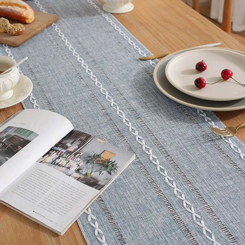 Rustic Table Runners with Handmade Tassel, Vintage Woven Cotton Linen