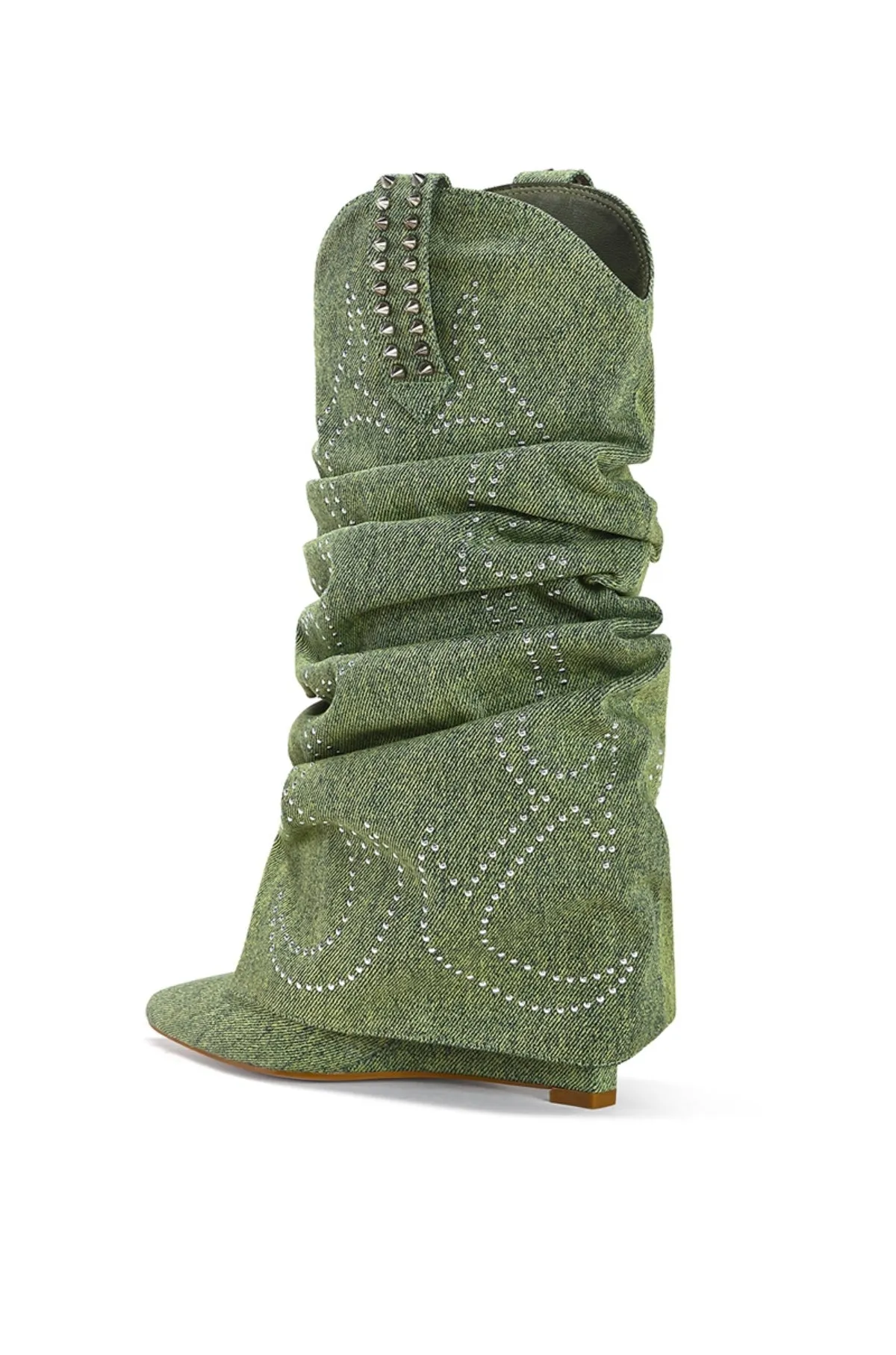 SINEAD-GREEN FOLD OVER WEDGE BOOT