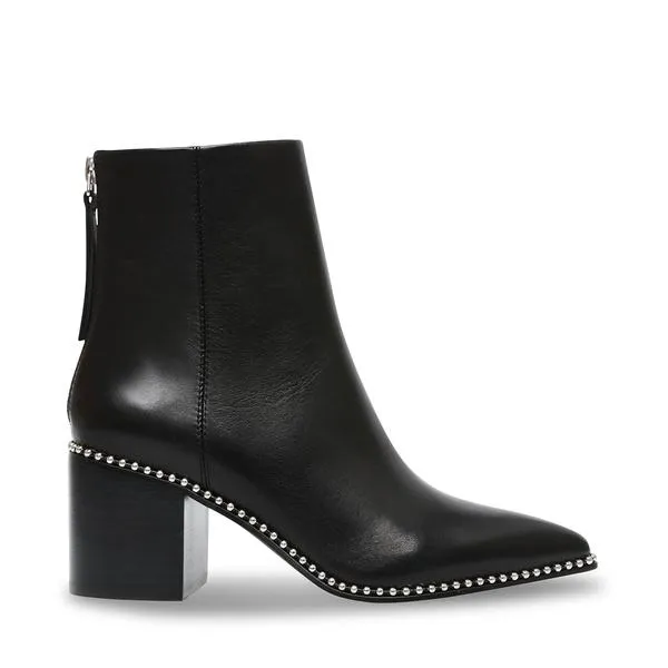 Steve Madden Aquarius Black Leather Studded Detailing Stacked Leather Heel Boots