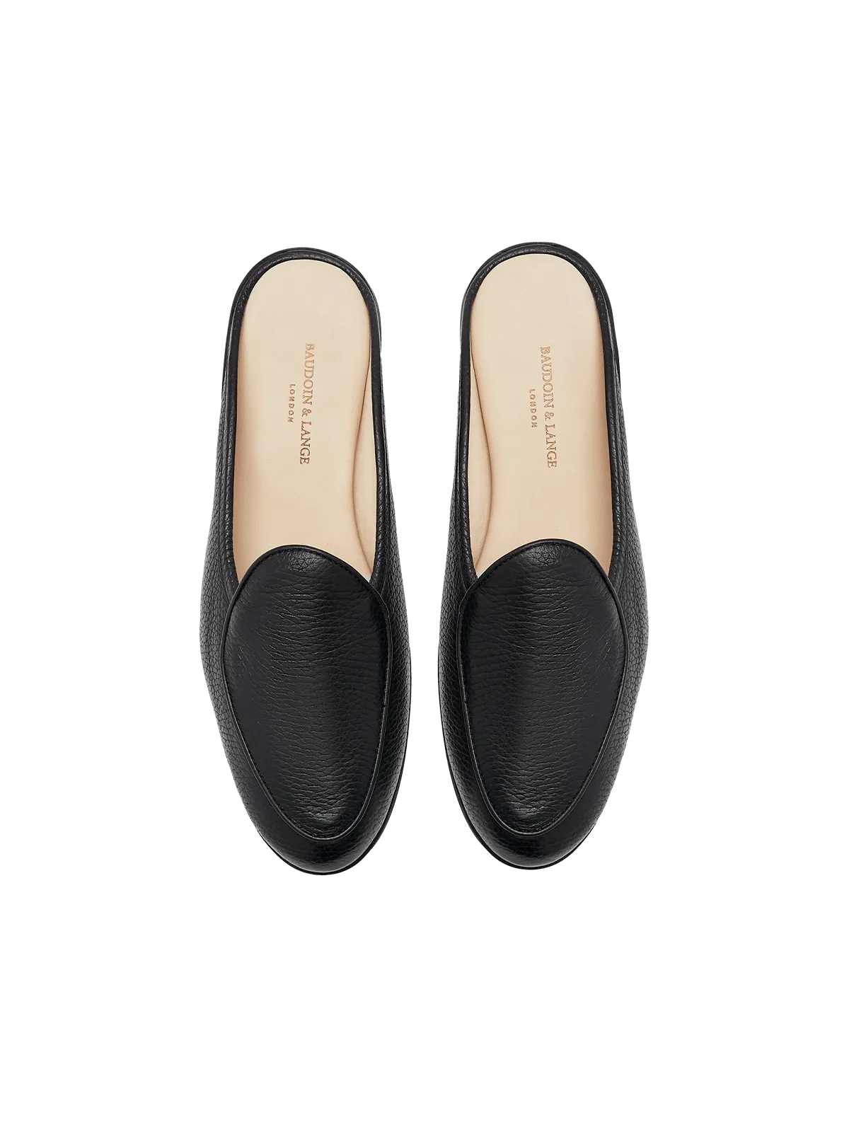 Stride Mule Loafers in Black Deerskin Dark Sole